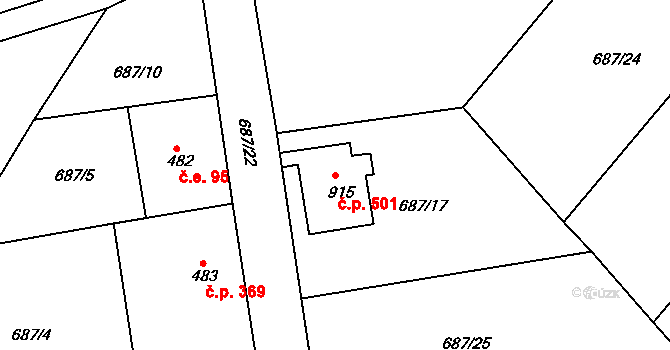Parník 501, Česká Třebová na parcele st. 915 v KÚ Parník, Katastrální mapa