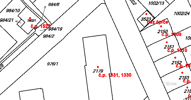 Ústí nad Orlicí 1330,1331 na parcele st. 2179 v KÚ Ústí nad Orlicí, Katastrální mapa