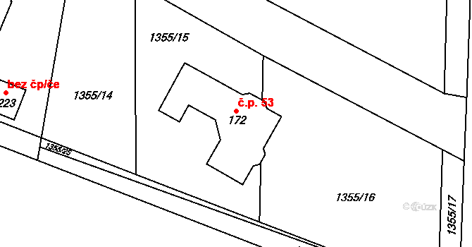 Čížov 53 na parcele st. 172 v KÚ Čížov u Jihlavy, Katastrální mapa