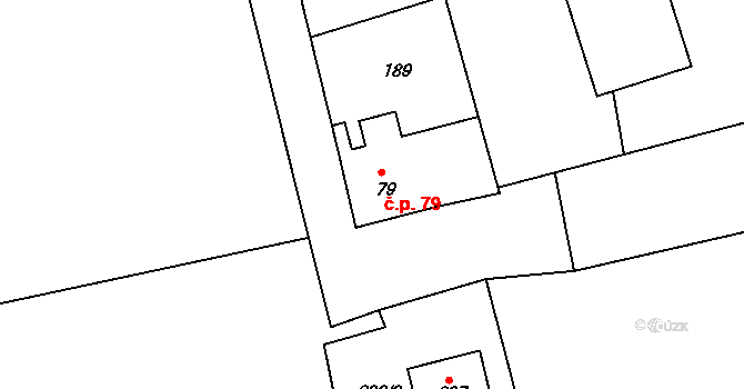 Hora Svatého Šebestiána 79 na parcele st. 79 v KÚ Hora Svatého Šebestiána, Katastrální mapa