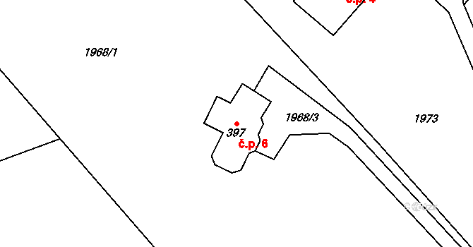 Hájemství 6, Vítězná na parcele st. 397 v KÚ Kocléřov, Katastrální mapa