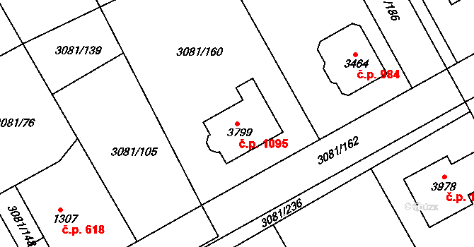 Žichlínské Předměstí 1095, Lanškroun na parcele st. 3799 v KÚ Lanškroun, Katastrální mapa