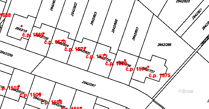 Kuřim 1573 na parcele st. 2642/735 v KÚ Kuřim, Katastrální mapa