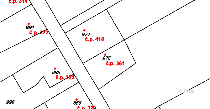 Kluč 361, Habartov na parcele st. 975 v KÚ Habartov, Katastrální mapa