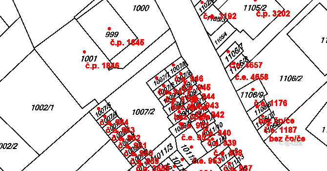 Ústí nad Labem-centrum 6199, Ústí nad Labem na parcele st. 1007/6 v KÚ Ústí nad Labem, Katastrální mapa
