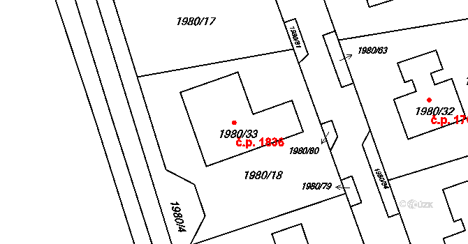 Jirkov 1836 na parcele st. 1980/33 v KÚ Jirkov, Katastrální mapa