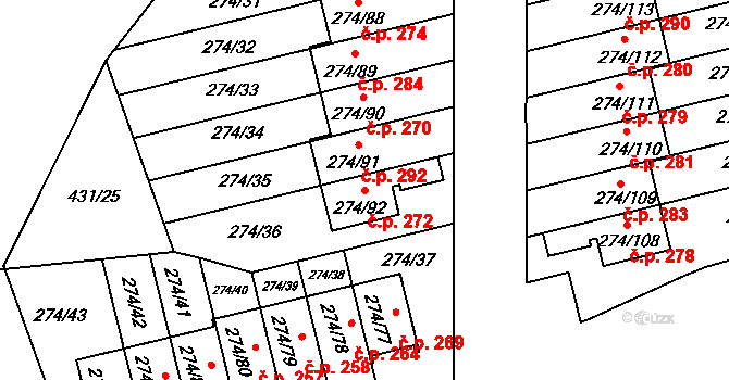 Třeboradice 272, Praha na parcele st. 274/92 v KÚ Třeboradice, Katastrální mapa