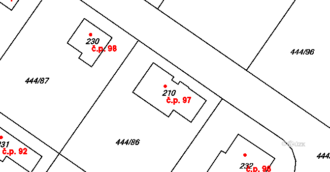 Podviní 97, Trnovany na parcele st. 210 v KÚ Trnovany u Litoměřic, Katastrální mapa