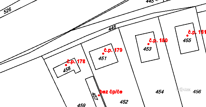 Loučky 179, Zátor na parcele st. 451 v KÚ Loučky u Zátoru, Katastrální mapa