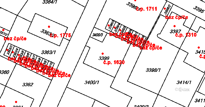 Předměstí 1620, Litoměřice na parcele st. 3399 v KÚ Litoměřice, Katastrální mapa