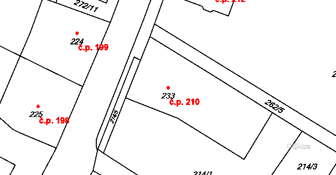 Sedlec 210, Sedlec-Prčice na parcele st. 233 v KÚ Sedlec u Votic, Katastrální mapa
