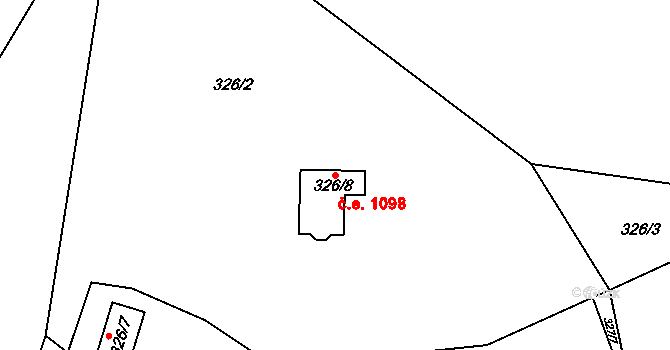 Bohuliby 1098, Petrov na parcele st. 326/8 v KÚ Petrov u Prahy, Katastrální mapa