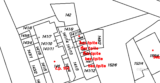 Jihlava 38681200 na parcele st. 149/5 v KÚ Antonínův Důl, Katastrální mapa