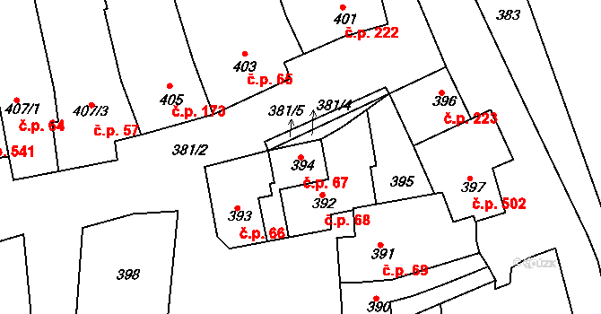 Křenovice 67 na parcele st. 394 v KÚ Křenovice u Slavkova, Katastrální mapa