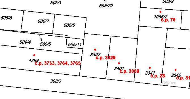 Zlín 3329 na parcele st. 3897 v KÚ Zlín, Katastrální mapa