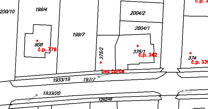 Unhošť 43048200 na parcele st. 375/2 v KÚ Unhošť, Katastrální mapa