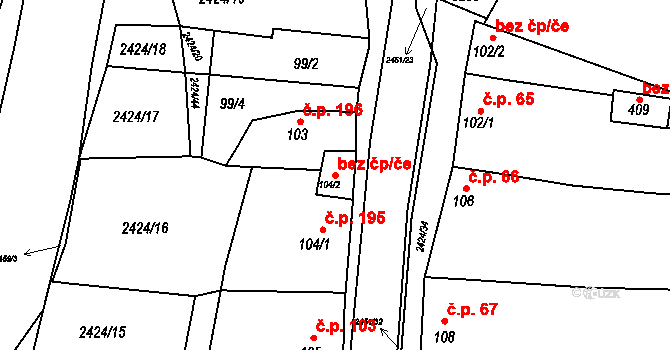 Ježov 43216200 na parcele st. 104/2 v KÚ Ježov, Katastrální mapa