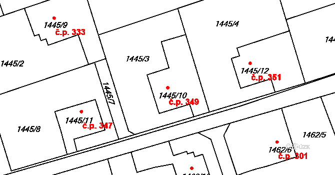 Markvartovice 349 na parcele st. 1445/10 v KÚ Markvartovice, Katastrální mapa