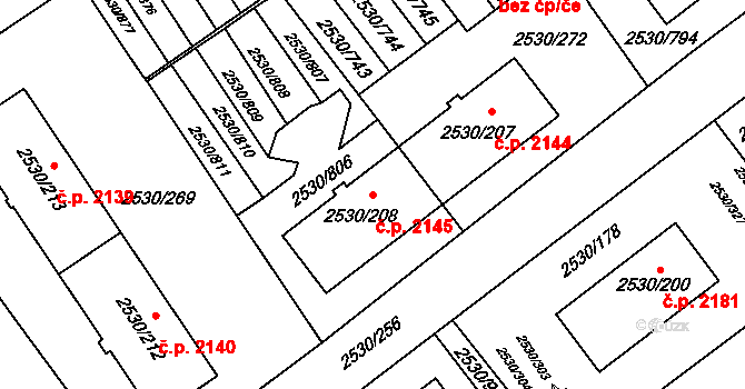 Předměstí 2145, Opava na parcele st. 2530/208 v KÚ Opava-Předměstí, Katastrální mapa