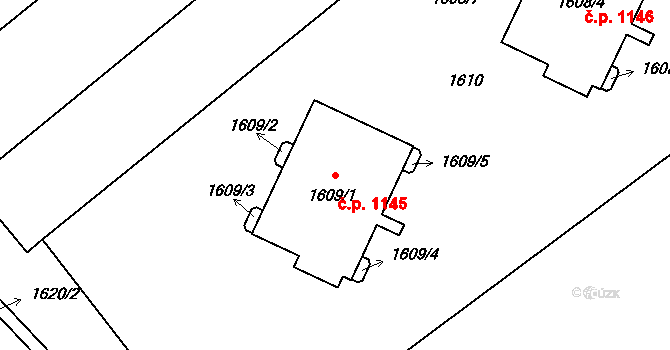 Hluk 1145 na parcele st. 1609/1 v KÚ Hluk, Katastrální mapa