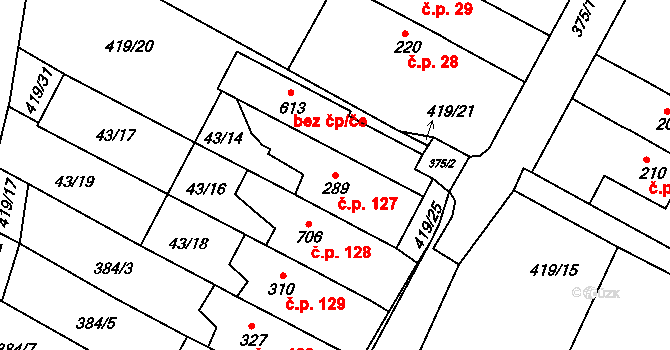 Čepirohy 127, Most na parcele st. 289 v KÚ Čepirohy, Katastrální mapa