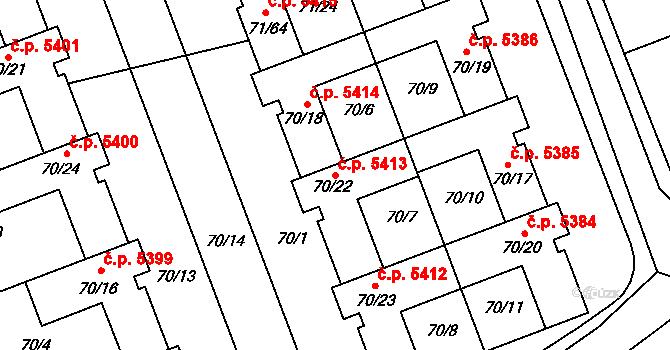 Helenín 5413, Jihlava na parcele st. 70/22 v KÚ Helenín, Katastrální mapa