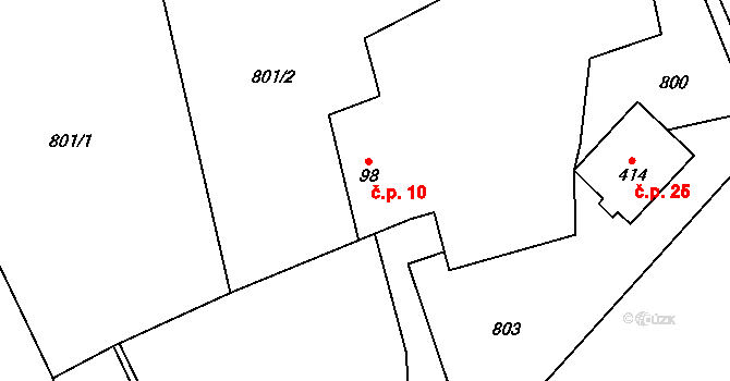Mokrýšov 10, Prosetín na parcele st. 98 v KÚ Prosetín u Hlinska, Katastrální mapa