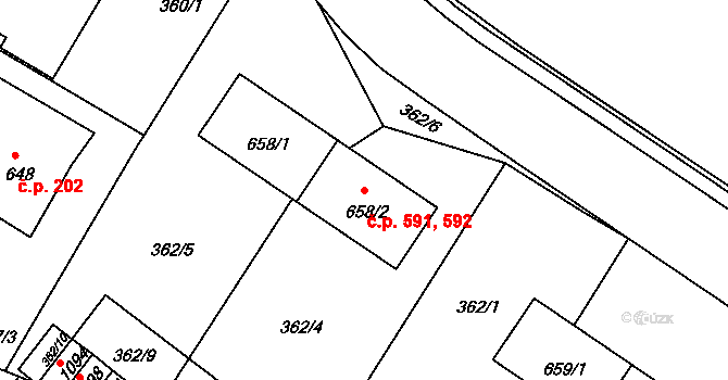 Letohrad 591,592 na parcele st. 658/2 v KÚ Letohrad, Katastrální mapa