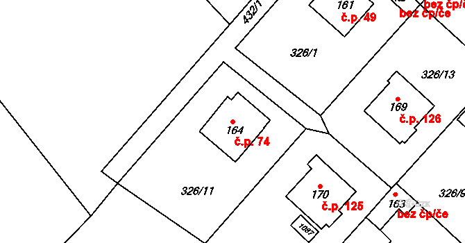 Konětopy 74 na parcele st. 164 v KÚ Konětopy, Katastrální mapa