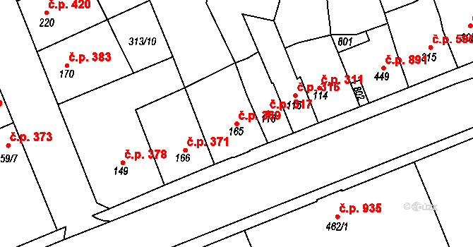 Kralupy nad Vltavou 369 na parcele st. 165 v KÚ Lobeč, Katastrální mapa