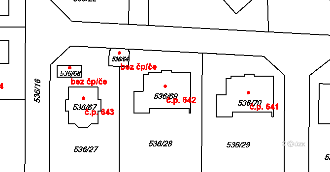 Průhonice 642 na parcele st. 536/69 v KÚ Hole u Průhonic, Katastrální mapa