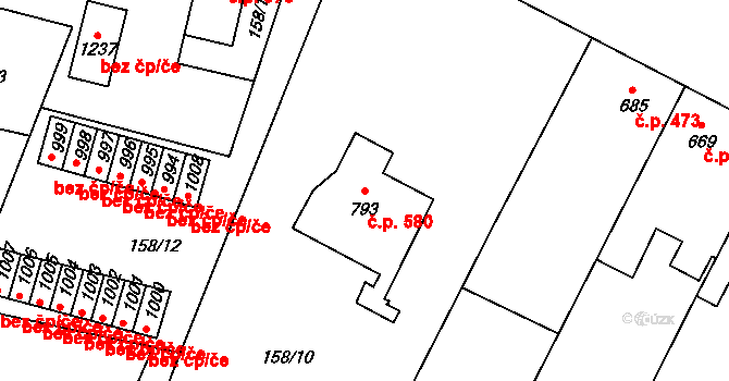 Heřmanův Městec 580 na parcele st. 793 v KÚ Heřmanův Městec, Katastrální mapa