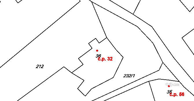 Filipov 32, Česká Kamenice na parcele st. 36 v KÚ Dolní Kamenice, Katastrální mapa