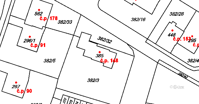 Dražkovice 148, Pardubice na parcele st. 385 v KÚ Dražkovice, Katastrální mapa