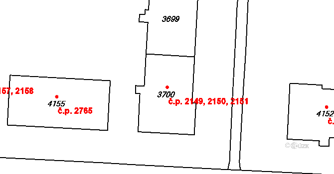 Zelené Předměstí 2149,2150,2151, Pardubice na parcele st. 3700 v KÚ Pardubice, Katastrální mapa