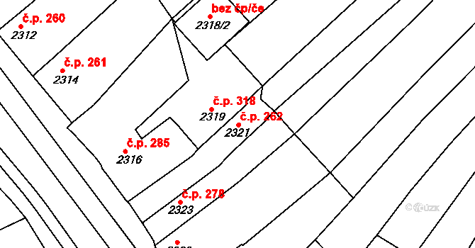 Vlčnov 262 na parcele st. 2321 v KÚ Vlčnov, Katastrální mapa