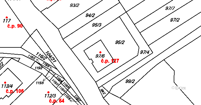 Vítovice 127, Rousínov na parcele st. 97/6 v KÚ Vítovice, Katastrální mapa