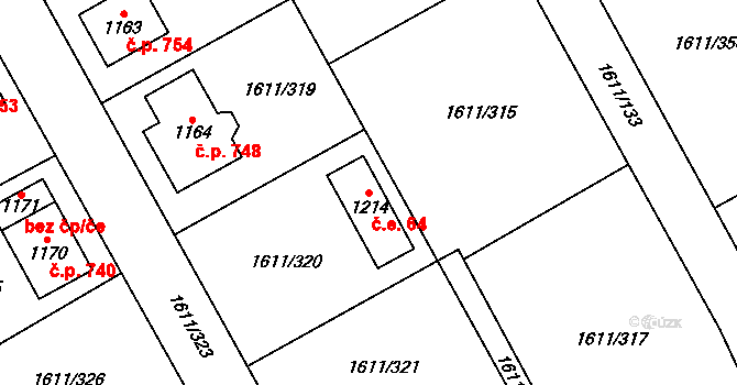 Rotava 64 na parcele st. 1214 v KÚ Rotava, Katastrální mapa