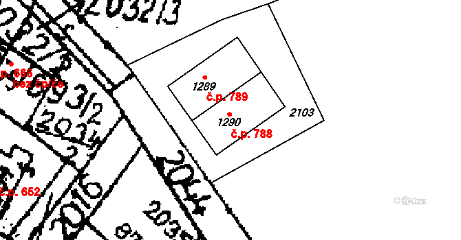 Velvary 788 na parcele st. 1290 v KÚ Velvary, Katastrální mapa
