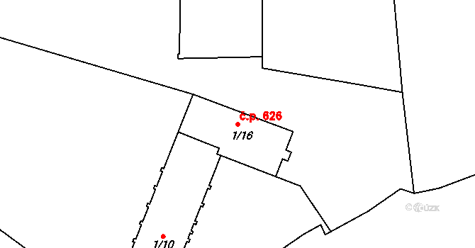 Smiřice 626 na parcele st. 1/16 v KÚ Smiřice, Katastrální mapa