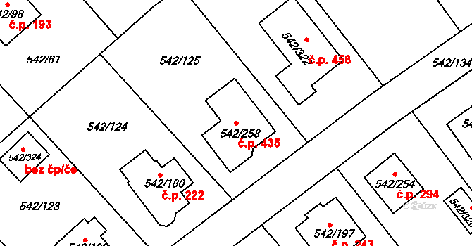 Lhota 435, Plzeň na parcele st. 542/258 v KÚ Lhota u Dobřan, Katastrální mapa
