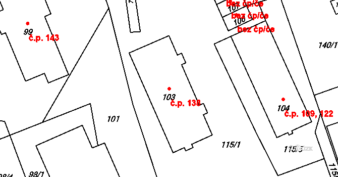 Jerlochovice 138, Fulnek na parcele st. 103 v KÚ Jerlochovice, Katastrální mapa