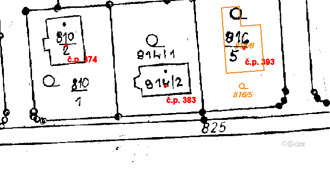 Újezd 383 na parcele st. 814/2 v KÚ Újezd u Uničova, Katastrální mapa