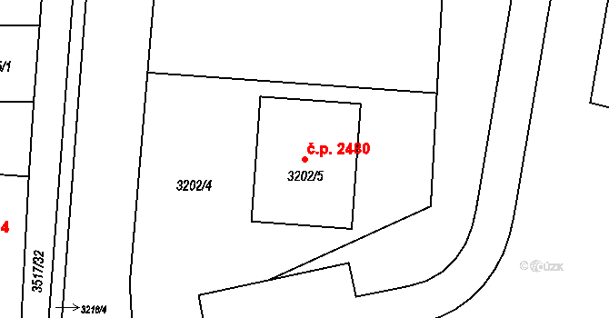 Pod Bezručovým vrchem 2480, Krnov na parcele st. 3202/5 v KÚ Krnov-Horní Předměstí, Katastrální mapa