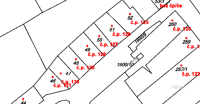 Pouzdřany 127 na parcele st. 50 v KÚ Pouzdřany, Katastrální mapa
