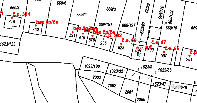 Strachotín 282 na parcele st. 285 v KÚ Strachotín, Katastrální mapa