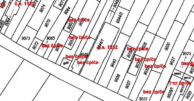 Mutěnice 1232 na parcele st. 9044/1 v KÚ Mutěnice, Katastrální mapa