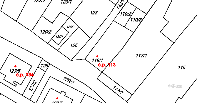 Šanov 113 na parcele st. 119/1 v KÚ Šanov nad Jevišovkou, Katastrální mapa