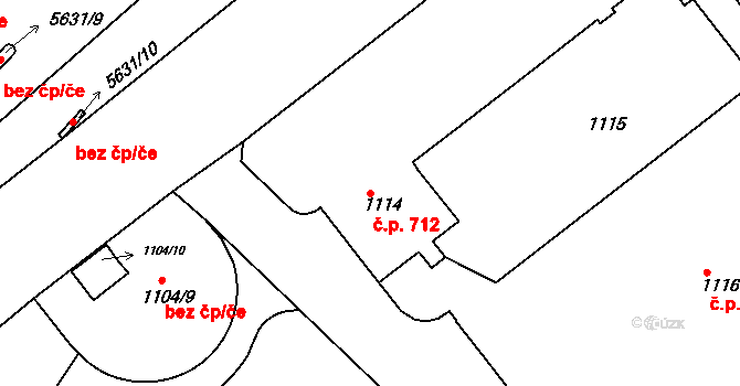 Znojmo 712 na parcele st. 1114 v KÚ Znojmo-město, Katastrální mapa