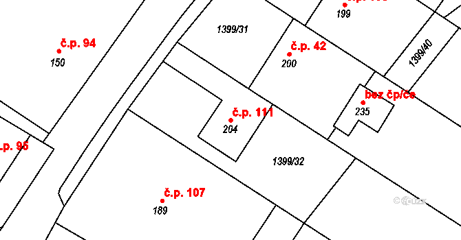 Malhotice 111 na parcele st. 204 v KÚ Malhotice, Katastrální mapa